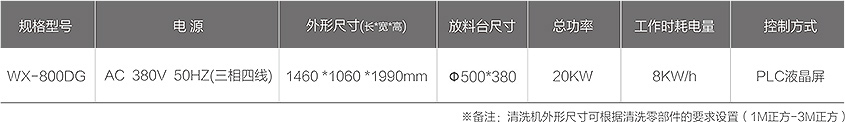 WX-800DG零部件智能清洗機(jī)技術(shù)參數(shù)